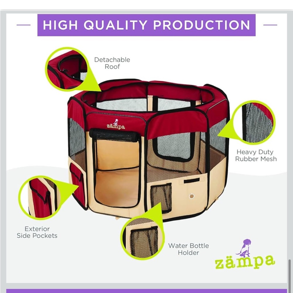 Small Red Pet Pop Up Travel Portable Isolation Playpen 36”x 36”x 24” New 🐾